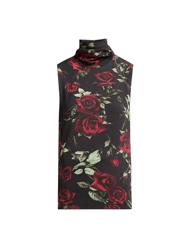 L'Agence Women's Ceci Sleeveless Turtleneck Top - Black Burgundy Rose - Size XL