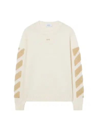 Off-White Men's Diag Arrow Fuzzy Knit Crewneck Sweater - Cream - Size XXL | Thumbnail 1 Off-White Men's Diag Arrow Fuzzy Knit Crewneck Sweater - Cream - Size XXL | Thumbnail 1
