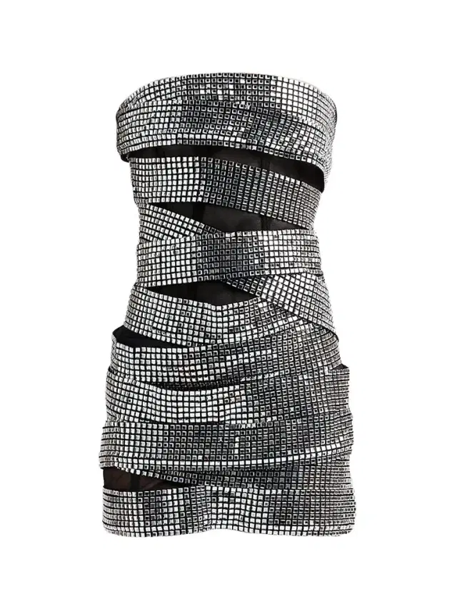 AREA Women's Disco Ball Mini Dress - Black