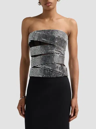 AREA Women's Disco Ball Strapless Top - Black | Thumbnail 4