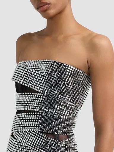 AREA Women's Disco Ball Strapless Top - Black | Thumbnail 5