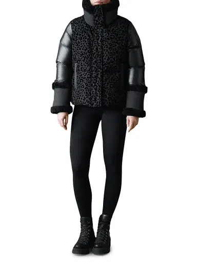 Mackage Women's Lydana Leopard Print Down Puffer - Black - Size Large | Thumbnail 2