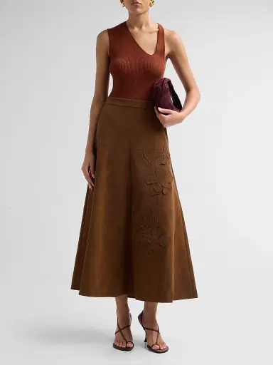 Amur Women's Kara Floral-Embroidered Faux-Suede Midi Skirt | Thumbnail 2 Amur Women's Kara Floral-Embroidered Faux-Suede Midi Skirt | Thumbnail 2