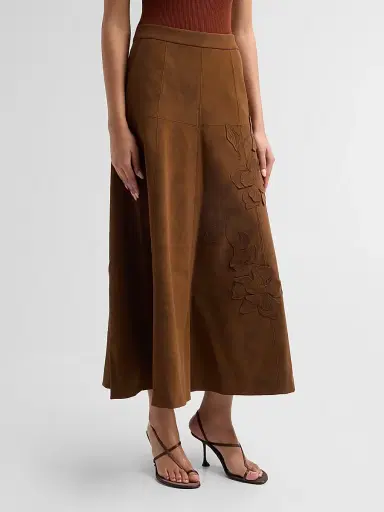 Amur Women's Kara Floral-Embroidered Faux-Suede Midi Skirt | Thumbnail 4 Amur Women's Kara Floral-Embroidered Faux-Suede Midi Skirt | Thumbnail 4