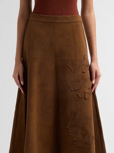 Amur Women's Kara Floral-Embroidered Faux-Suede Midi Skirt | Thumbnail 5 Amur Women's Kara Floral-Embroidered Faux-Suede Midi Skirt | Thumbnail 5