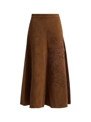 Amur Women's Kara Floral-Embroidered Faux-Suede Midi Skirt | Thumbnail 1 Amur Women's Kara Floral-Embroidered Faux-Suede Midi Skirt | Thumbnail 1