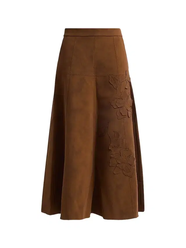 Amur Women's Kara Floral-Embroidered Faux-Suede Midi Skirt