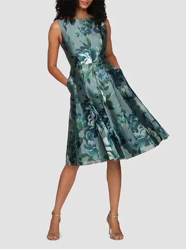 Kay Unger Women's Anatasia Peony Print Midi Dress - Iceberg - Size 12 | Thumbnail 2