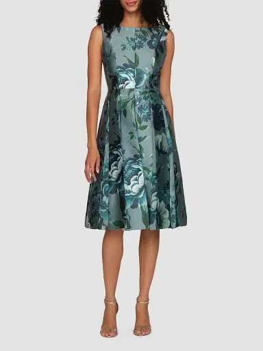 Kay Unger Women's Anatasia Peony Print Midi Dress - Iceberg - Size 12 | Thumbnail 4