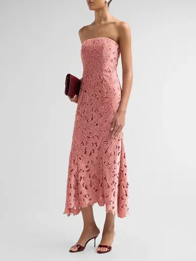 As It May Women's Aurelie Strapless Velvet Lace Midi Dress | Thumbnail 4 As It May Women's Aurelie Strapless Velvet Lace Midi Dress | Thumbnail 4