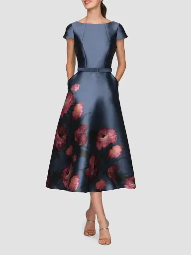 Kay Unger Women's Ina Mikado Poppy Tea-Length Cocktail Dress | Thumbnail 2 Kay Unger Women's Ina Mikado Poppy Tea-Length Cocktail Dress | Thumbnail 2
