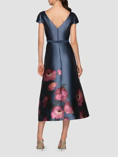 Kay Unger Women's Ina Mikado Poppy Tea-Length Cocktail Dress | Thumbnail 3 Kay Unger Women's Ina Mikado Poppy Tea-Length Cocktail Dress | Thumbnail 3