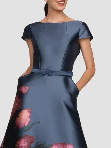 Kay Unger Women's Ina Mikado Poppy Tea-Length Cocktail Dress | Thumbnail 4 Kay Unger Women's Ina Mikado Poppy Tea-Length Cocktail Dress | Thumbnail 4