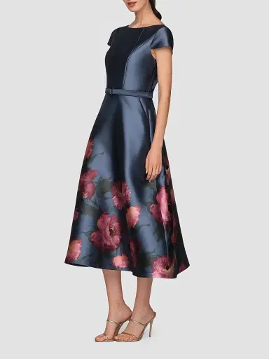 Kay Unger Women's Ina Mikado Poppy Tea-Length Cocktail Dress | Thumbnail 5 Kay Unger Women's Ina Mikado Poppy Tea-Length Cocktail Dress | Thumbnail 5