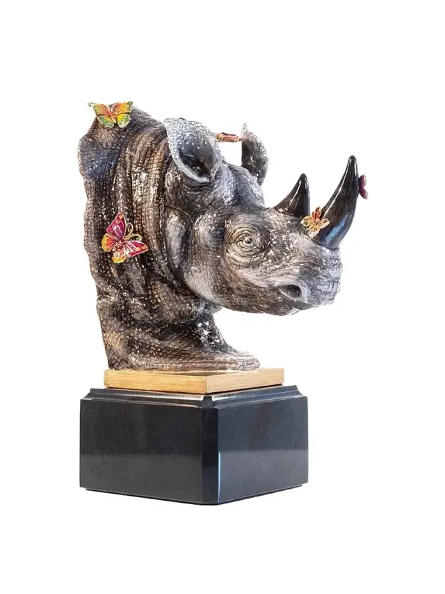 Jay Strongwater Rhino Bust With Butterflies Object - Jungle