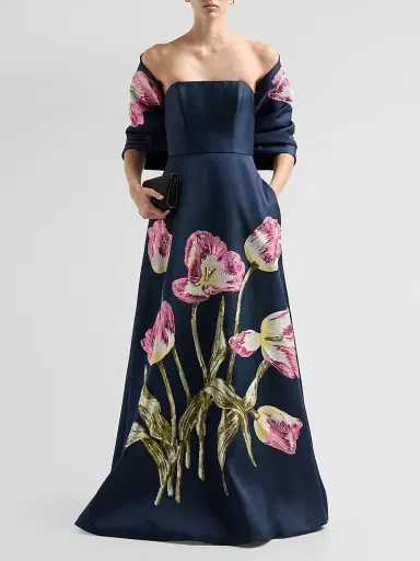 Amsale Women's Sequined Tulip Cocoon Wrap - Navy | Thumbnail 2