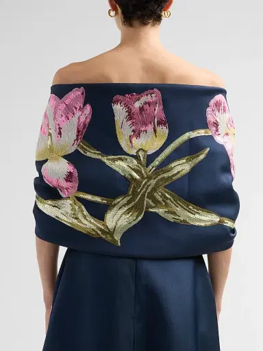 Amsale Women's Sequined Tulip Cocoon Wrap - Navy | Thumbnail 3