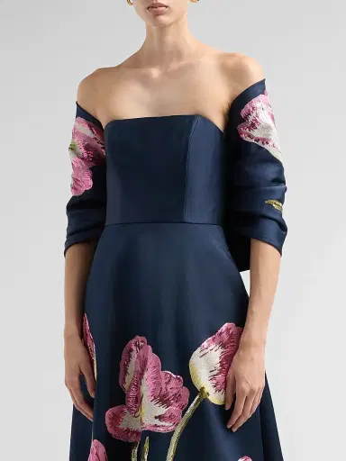 Amsale Women's Sequined Tulip Cocoon Wrap - Navy | Thumbnail 4