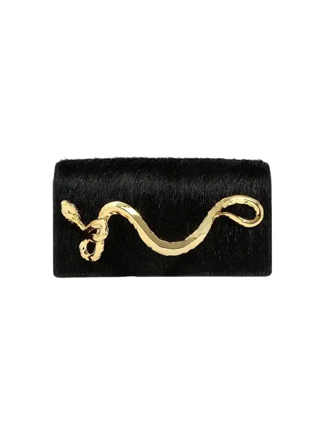 ALEXIS BITTAR Women's 14K-Gold-Plated Serpent Handle & Calf Hair Clutch - Black