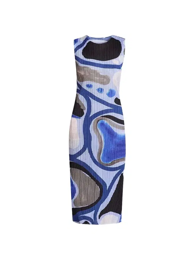 Pleats Please Issey Miyake Women's Roll Printed Plissé Dress - Light Blue - Size Medium