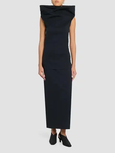 Issey Miyake Women's Allow Stretch Washi-Blend Maxi Skirt - Dark Navy | Thumbnail 2