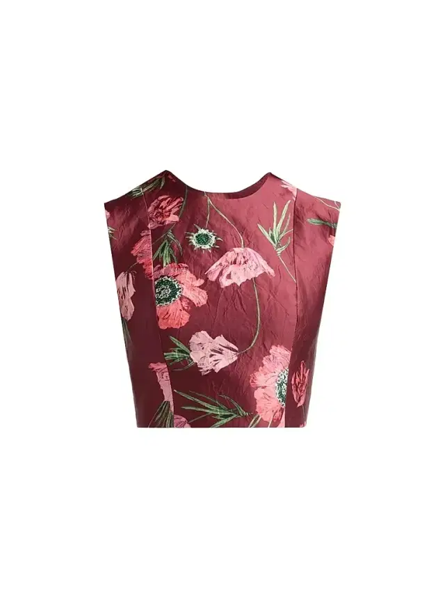 Erdem Women's Floral Textured Satin Crop Top - Ruby Red