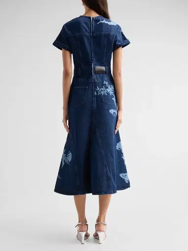 Erdem Women's Floral Denim Midi Dress - Mid Blue Wash | Thumbnail 3 Erdem Women's Floral Denim Midi Dress - Mid Blue Wash | Thumbnail 3