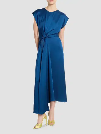 Victoria Beckham Women's Satin Twist Waist Midi-Dress - Dark Ocean | Thumbnail 2