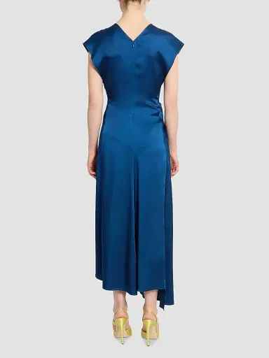 Victoria Beckham Women's Satin Twist Waist Midi-Dress - Dark Ocean | Thumbnail 3