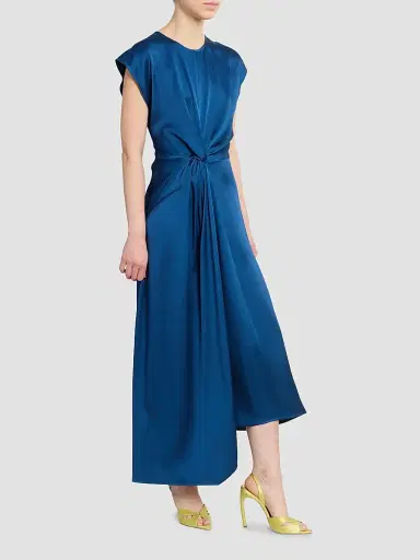 Victoria Beckham Women's Satin Twist Waist Midi-Dress - Dark Ocean | Thumbnail 4