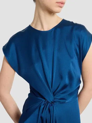 Victoria Beckham Women's Satin Twist Waist Midi-Dress - Dark Ocean | Thumbnail 5