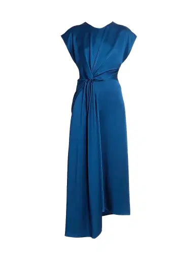 Victoria Beckham Women's Satin Twist Waist Midi-Dress - Dark Ocean | Thumbnail 1