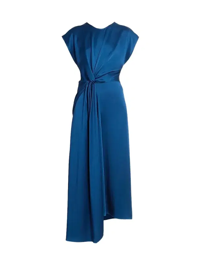Victoria Beckham Women's Satin Twist Waist Midi-Dress - Dark Ocean