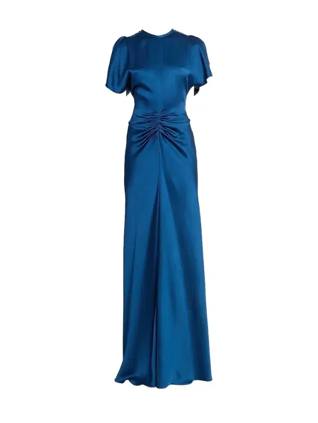 Victoria Beckham Women's Satin Gathered Waist Maxi Dress - Dark Ocean