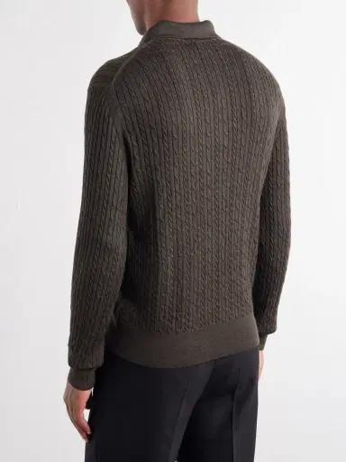 PIACENZA 1733 Cable-Knit Wool, Silk and Cashmere-Blend Polo Sweater - Men | Thumbnail 4