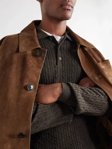 PIACENZA 1733 Cable-Knit Wool, Silk and Cashmere-Blend Polo Sweater - Men | Thumbnail 5