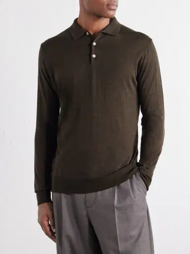 PIACENZA 1733 Merino-Wool and Silk-Blend Polo Sweater - Men | Thumbnail 3