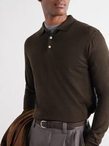 PIACENZA 1733 Merino-Wool and Silk-Blend Polo Sweater - Men | Thumbnail 5