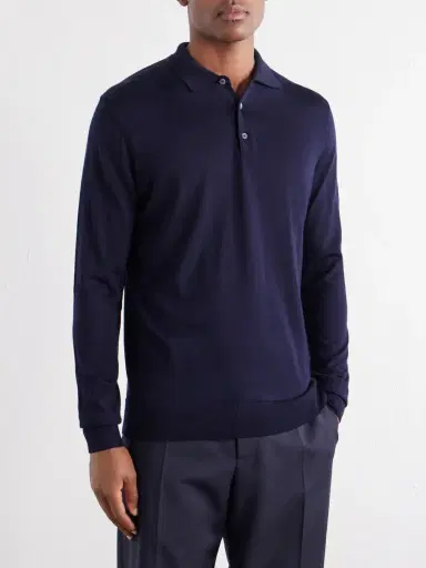 PIACENZA 1733 Merino-Wool and Silk-Blend Polo Sweater - Men | Thumbnail 3