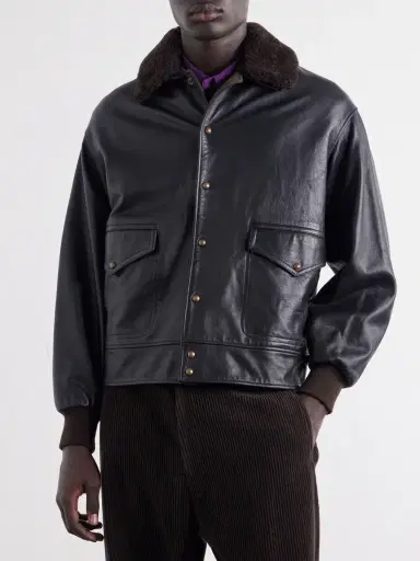 A.PRESSE Shearling-trimmed leather jacket - Men | Thumbnail 3