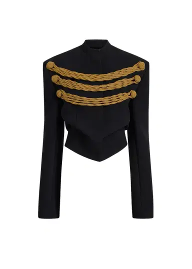 Khaite York Jacket With Cord Embroidery In Black And Gold | Thumbnail 1 Khaite York Jacket With Cord Embroidery In Black And Gold | Thumbnail 1