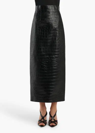 Khaite Loxley Skirt In Black Croc-Embossed Leather | Thumbnail 3 Khaite Loxley Skirt In Black Croc-Embossed Leather | Thumbnail 3