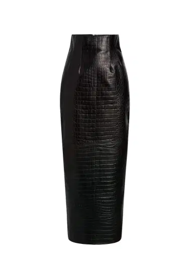 Khaite Loxley Skirt In Black Croc-Embossed Leather | Thumbnail 1 Khaite Loxley Skirt In Black Croc-Embossed Leather | Thumbnail 1