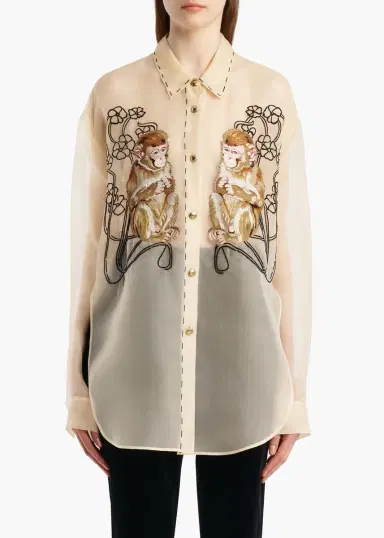 Khaite Goya Top In Champagne Monkey Embroidery | Thumbnail 2