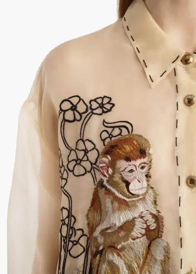 Khaite Goya Top In Champagne Monkey Embroidery | Thumbnail 4