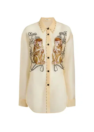Khaite Goya Top In Champagne Monkey Embroidery | Thumbnail 1