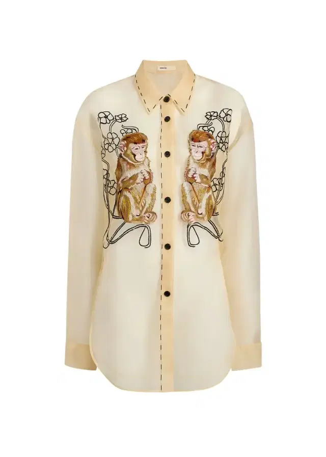 Khaite Goya Top In Champagne Monkey Embroidery