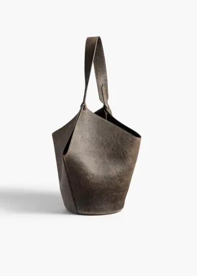 Khaite Small Lotus Tote In Natural And Black Distressed Leather | Thumbnail 2