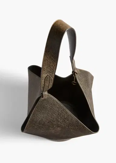 Khaite Small Lotus Tote In Natural And Black Distressed Leather | Thumbnail 3