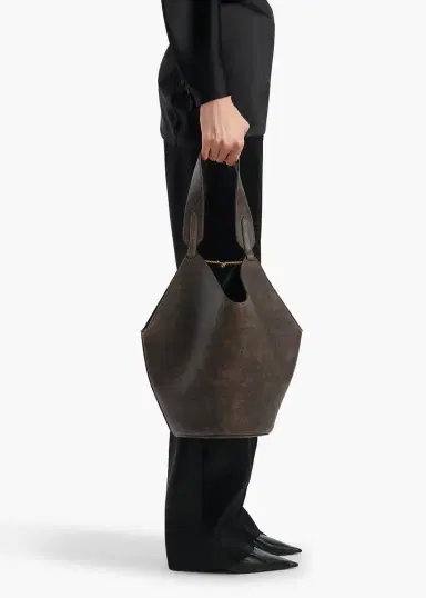 Khaite Small Lotus Tote In Natural And Black Distressed Leather | Thumbnail 5